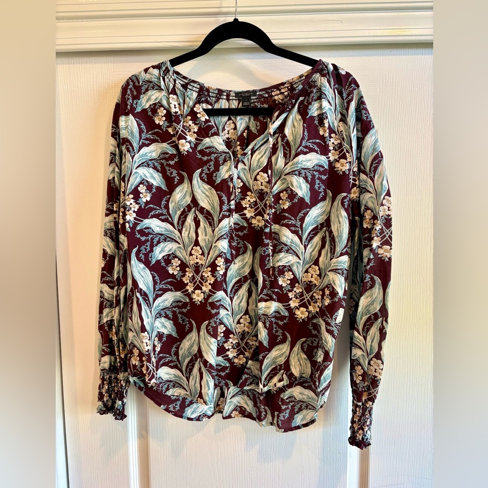 Ann Taylor Factory Brown and Teal Floral Blouse